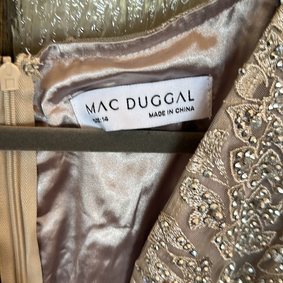 Mac Duggal 20346 Embellished Faux Wrap Illusion Puff Sleeve Gown Taupe 14 - Picture 8 of 13